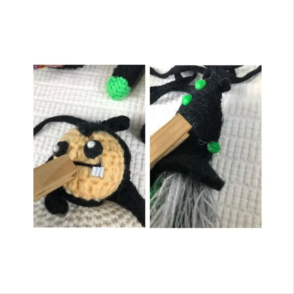 Halloween Crochet Knit Garlands (2) Witch Bat Vampire Yarn Felt ~ 7' Need TLC